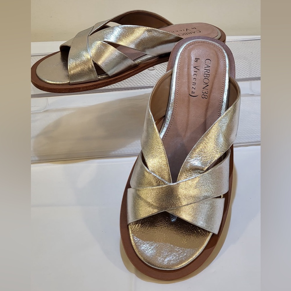 VICENZA Carbon silver Buccreste leather slide sandals